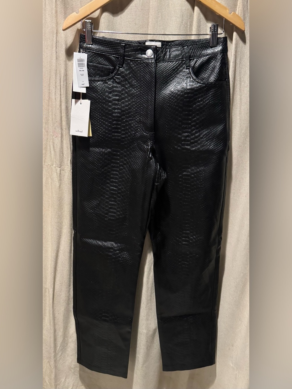 Aritzia Wilfred Black Faux Leather Snake-Embossed Pants